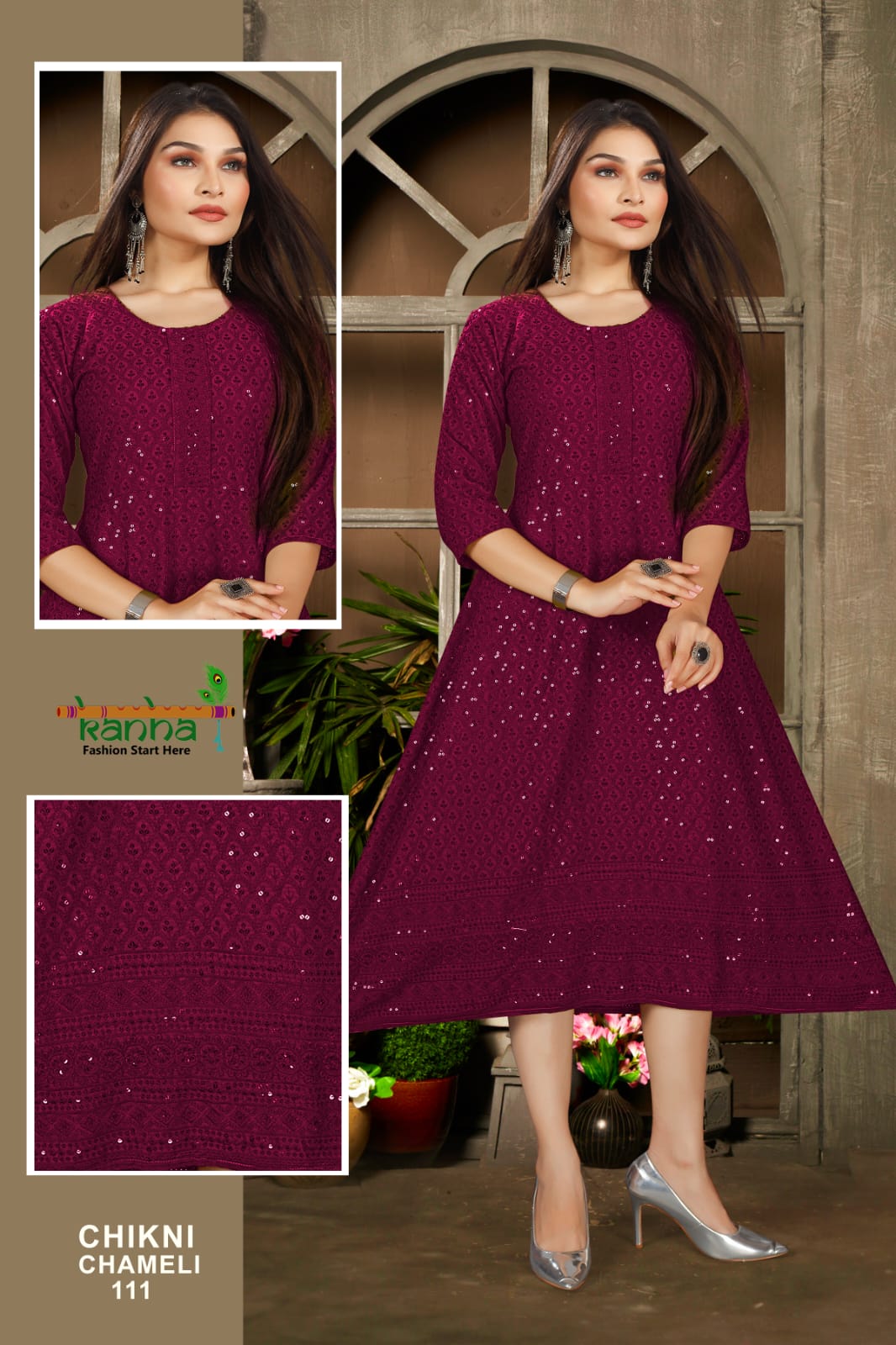 Kanha Chikni Chameli Festive Wear Chiken Work Wholesale Designer Kurtis